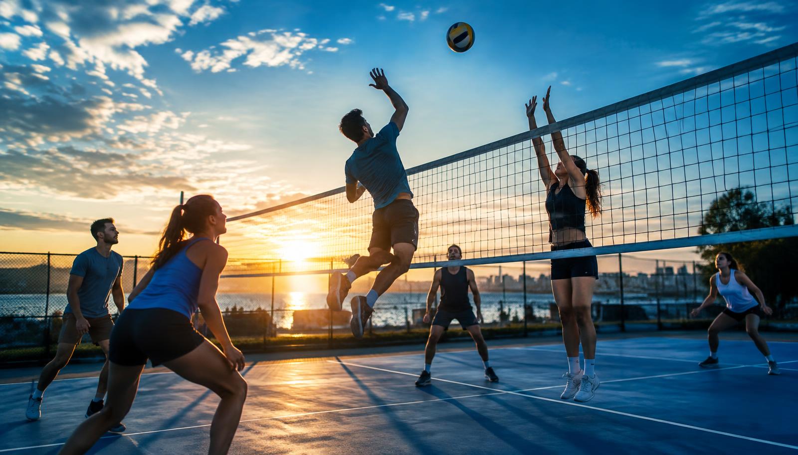 Amigos jogando vôlei